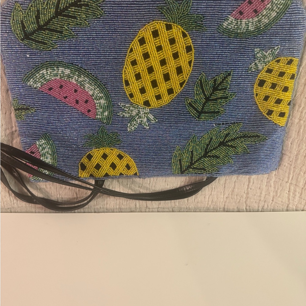 Fully Beaded Pineapple Watermelon and Leaf Pattern Purse Tote - Picture 3 of 9